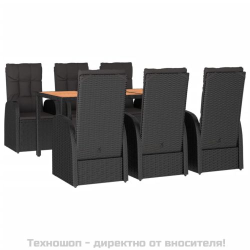 Градински трапезен комплект 7 части възглавници черен полиратан