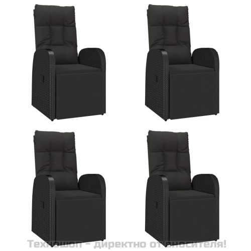 Градински трапезен комплект, 5 части, черен, полиратан и акация