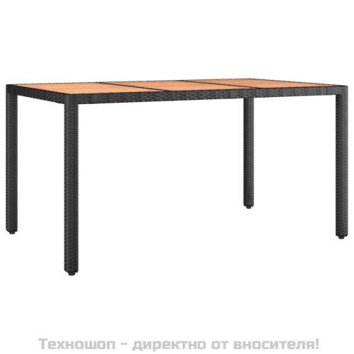 Градински трапезен комплект, 5 части, черен, полиратан и акация