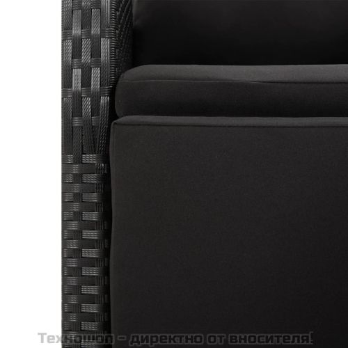 Градински трапезен комплект, 5 части, черен, полиратан и акация