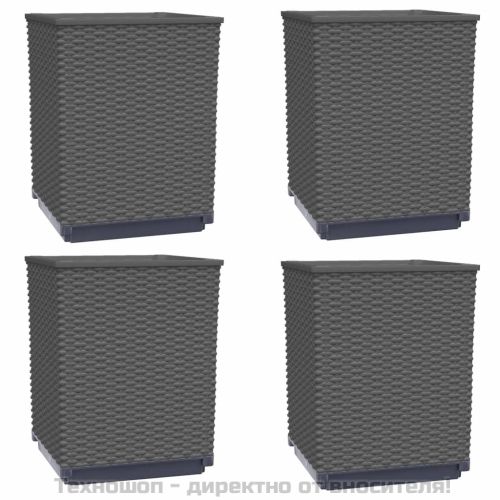Кашпи, 4 бр, черни, 30x30x37 см, полипропилен