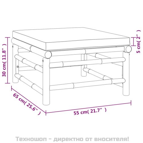 Градинска табуретка със светлосива възглавница бамбук
