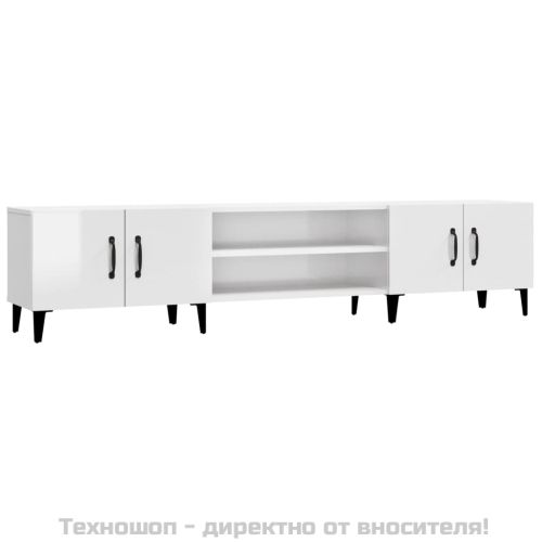 ТВ шкаф, бял гланц, 180x31,5x40 см, инженерно дърво