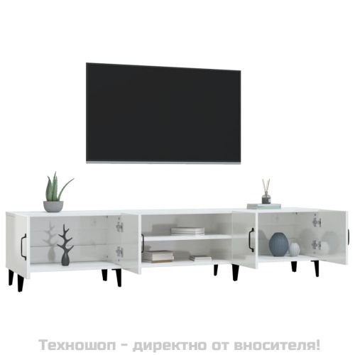 ТВ шкаф, бял гланц, 180x31,5x40 см, инженерно дърво