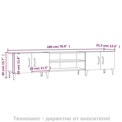 ТВ шкаф, бял гланц, 180x31,5x40 см, инженерно дърво