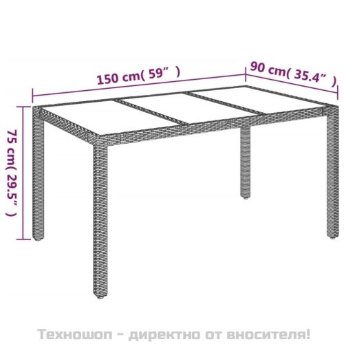 Градински трапезен комплект 7 части с възглавници сив полиратан