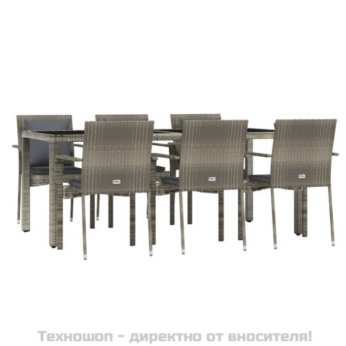 Градински трапезен комплект 7 части с възглавници сив полиратан
