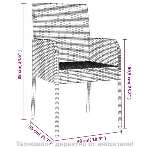 Градински трапезен комплект 5 части с възглавници сив полиратан