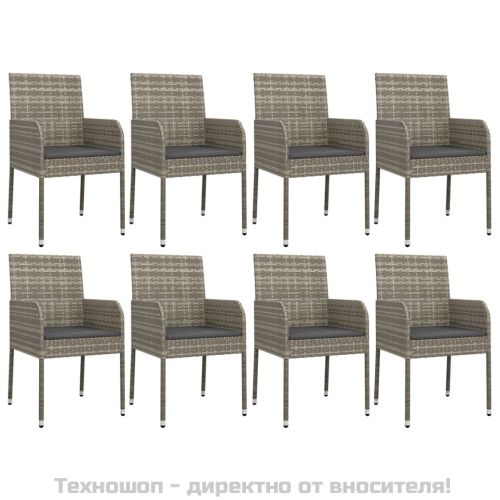 Градински трапезен комплект 9 части с възглавници сив полиратан