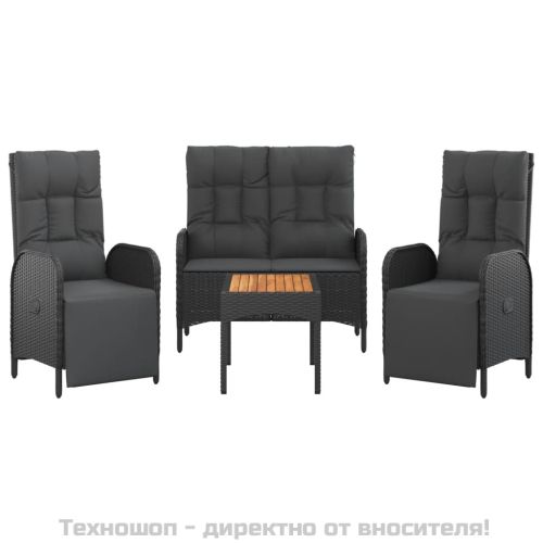 Градински трапезен комплект възглавници 4 части черен полиратан