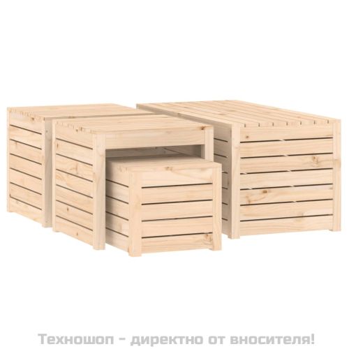 Комплект градински кутии от 4 части, масивно дърво бор
