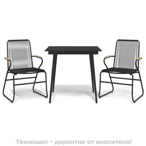 Градински трапезен комплект от 3 части, черно, PVC ратан