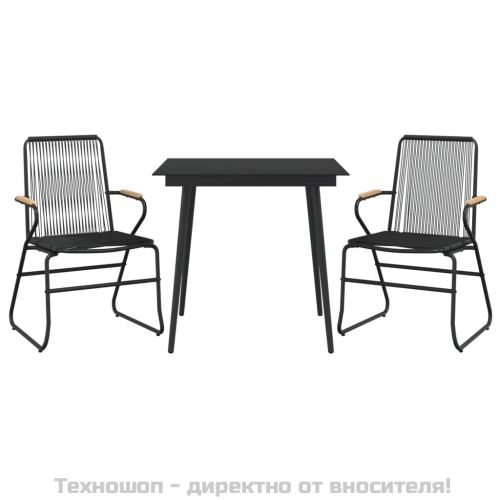 Градински трапезен комплект от 3 части, черно, PVC ратан