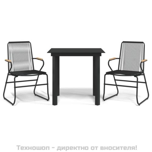 Градински трапезен комплект от 3 части, черно, PVC ратан