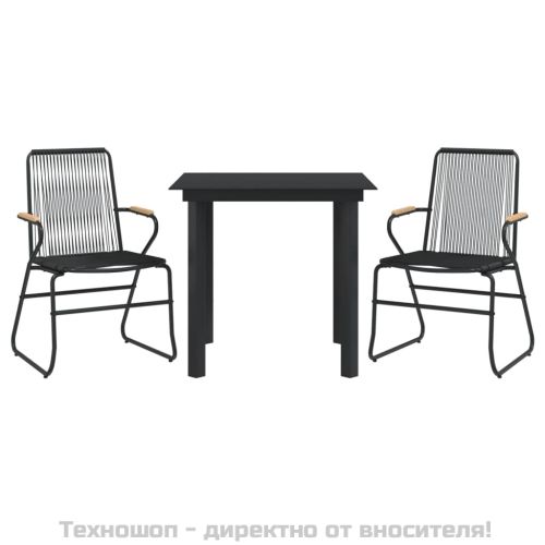 Градински трапезен комплект от 3 части, черно, PVC ратан