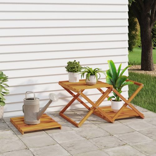 3-етажна сгъваема етажерка кафява 43x31x63 см масивна акация