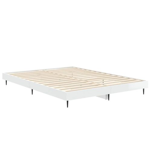 Рамка за легло, бял гланц, 135x190 см, инженерно дърво