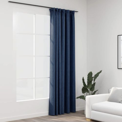 Затъмняваща завеса с куки, имитираща лен, синя, 290x245 см
