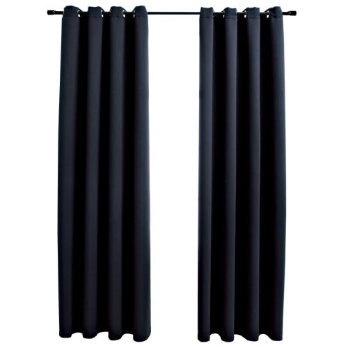Затъмняващи завеси с метални халки, 2 бр, черни, 140x225 см