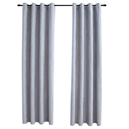 Затъмняващи завеси с метални халки, 2 бр, сиви, 140x225 см