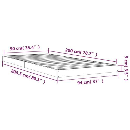 Рамка за легло, борово дърво масив, 90x200 см