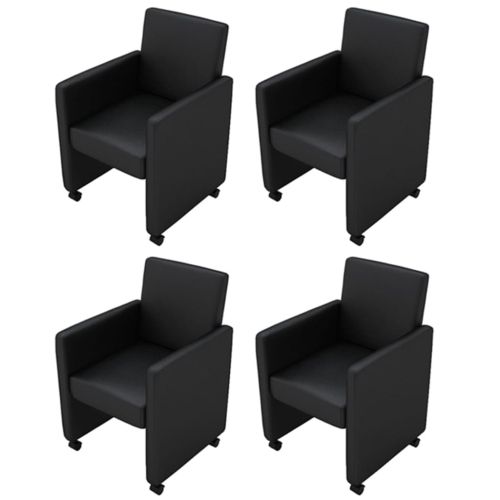 Tрапезни столове, 4 бр, черни, изкуствена кожа