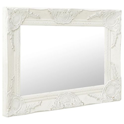 Стенно огледало, бароков стил, 50x40 см, бяло