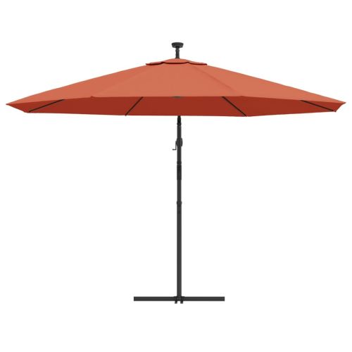Чадър с чупещо рамо и LED лампи теракота 350 см