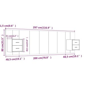 Горна табла за легло с шкафчета, бяла, инженерно дърво