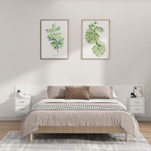 Горна табла за легло с шкафчета, бяла, инженерно дърво