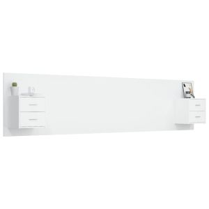 Горна табла за легло с шкафчета, бяла, инженерно дърво