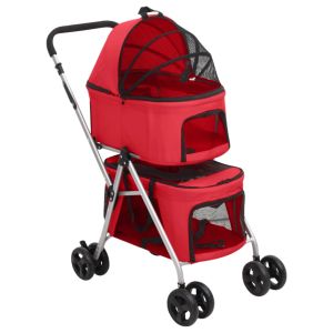 Сгъваема количка за кучета, червена, 83x48x97 см, Оксфорд плат