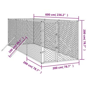 Външна клетка за куче сребриста 2x6x2 м поцинкована стомана