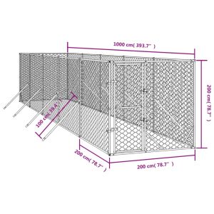 Външна клетка за куче сребриста 2x10x2 м поцинкована стомана