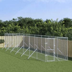 Външна клетка за куче сребриста 2x14x2 м поцинкована стомана