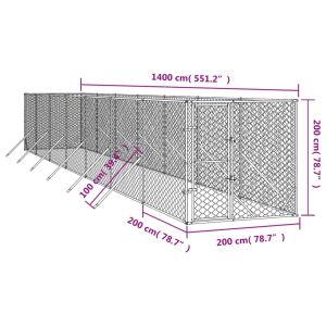 Външна клетка за куче сребриста 2x14x2 м поцинкована стомана