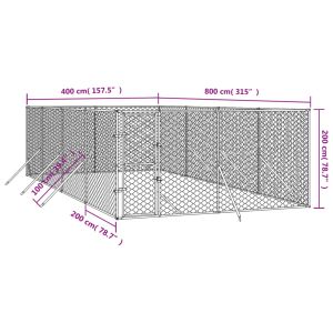 Външна клетка за куче сребриста 4x8x2 м поцинкована стомана