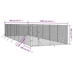 Външна клетка за куче сребриста 4x12x2 м поцинкована стомана