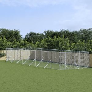 Външна клетка за куче сребриста 4x16x2 м поцинкована стомана