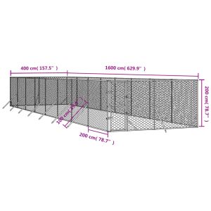 Външна клетка за куче сребриста 4x16x2 м поцинкована стомана