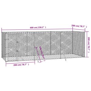Външна клетка за куче сребриста 6x2x2 м поцинкована стомана