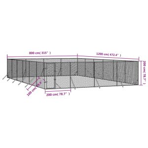 Външна клетка за куче сребриста 8x12x2 м поцинкована стомана