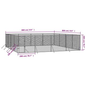 Външна клетка за куче сребриста 8x8x2 м поцинкована стомана