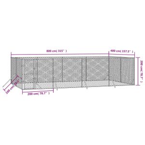 Външна клетка за куче сребриста 8x4x2 м поцинкована стомана