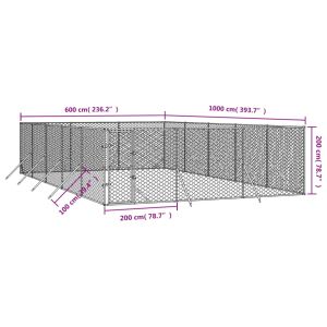 Външна клетка за куче сребриста 6x10x2 м поцинкована стомана