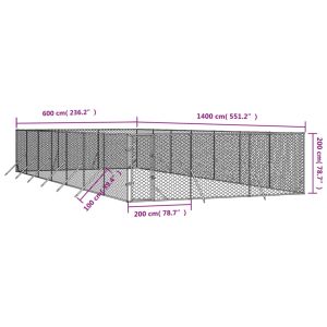 Външна клетка за куче сребриста 6x14x2 м поцинкована стомана