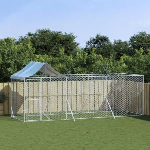 Външна клетка за куче с покрив сребриста 6x2x2,5 м стомана