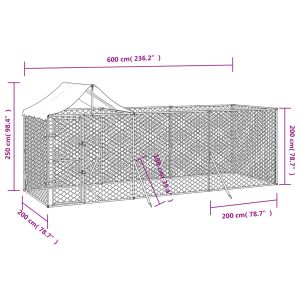 Външна клетка за куче с покрив сребриста 6x2x2,5 м стомана