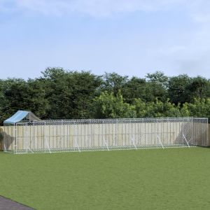 Външна клетка за куче с покрив сребриста 14x2x2,5 м стомана