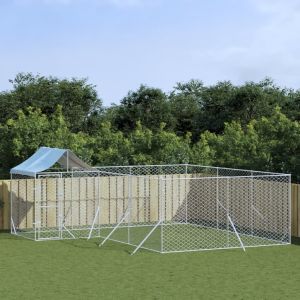 Външна клетка за куче с покрив сребриста 6x6x2,5 м стомана